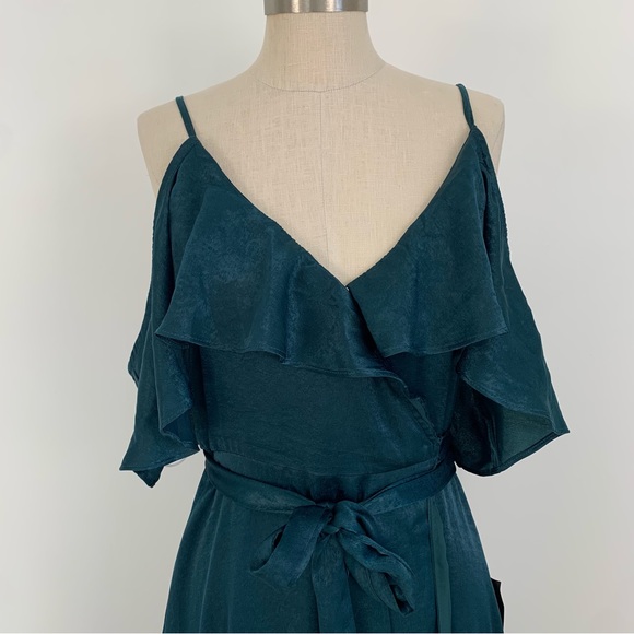 Lulus Moriah Emerald Green Satin Wrap Maxi Dress Emerald Green Medium - Picture 6 of 15